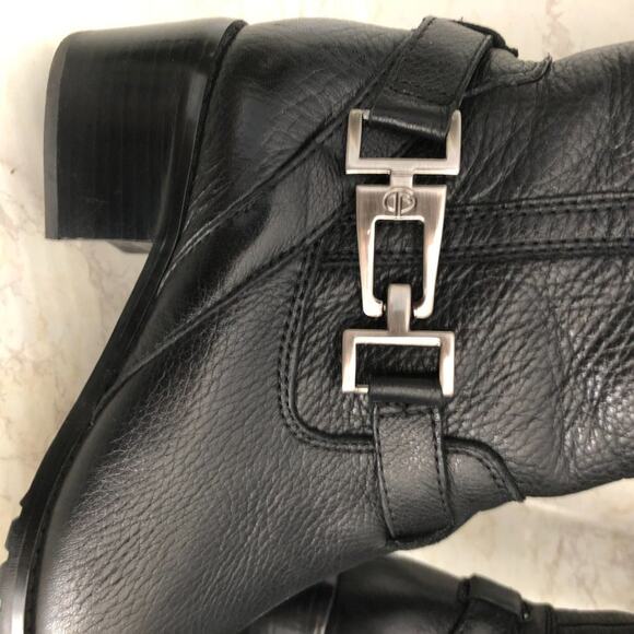 Circa Joan David Leather Tall Riding Boot Black Low block Heel Silver Accent 6.5 - Picture 6 of 15